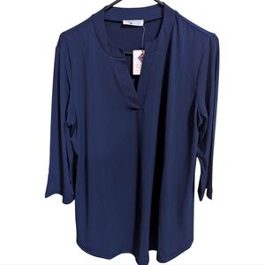 Mountain Mamas Women's Top L / XL Navy Blue 3/4 Sleeve Tunic W-403